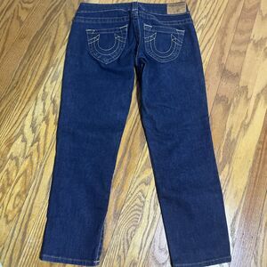 Y2K TRUE RELIGION Capri Short Denim Jeans Low Rise Dark Wash Stretch Size 26